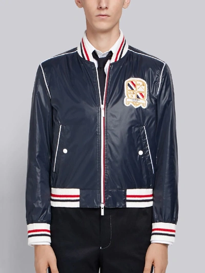 Thom Browne Ribbed Satin Tech Blouson In Blue