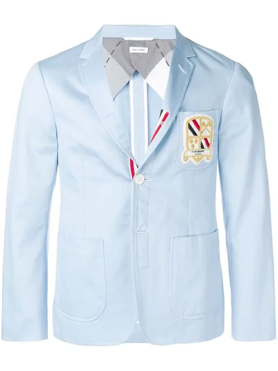 Thom Browne Patch Pocket Grosgrain Sport Coat In Blue