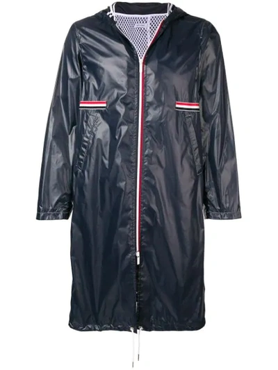 Thom Browne Grosgrain Tab Satin Tech Parka In 415 Navy