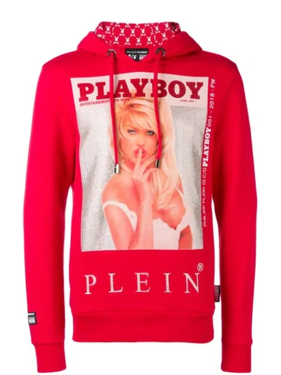 Philipp Plein X Playboy Printed Crystal Hoodie In Red