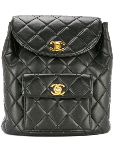 Pre-owned Chanel Vintage Cc Chain Backpack Bag - Black