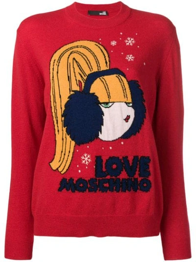 Love Moschino Logo Intarsia Sweater - Red