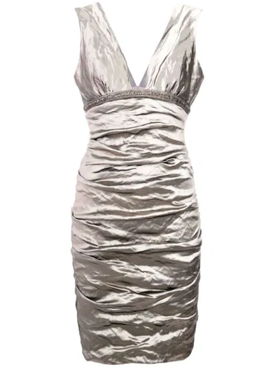 Nicole Miller Ruched Fitted Dress In Grey