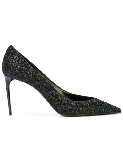 Saint Laurent Glitter Stiletto Pumps - Black