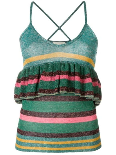 L'autre Chose Ruffle Trim Striped Vest In Green