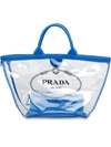 Prada Sheer Logo Tote In Blue