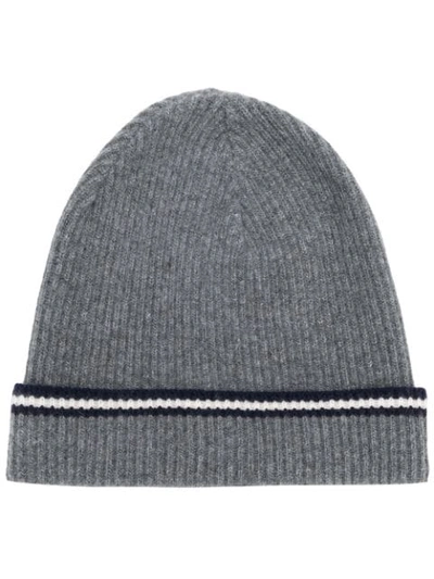 Bally Stripe Beanie Hat In Grey