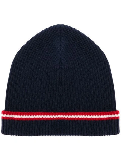 Bally Stripe Beanie Hat In Blue