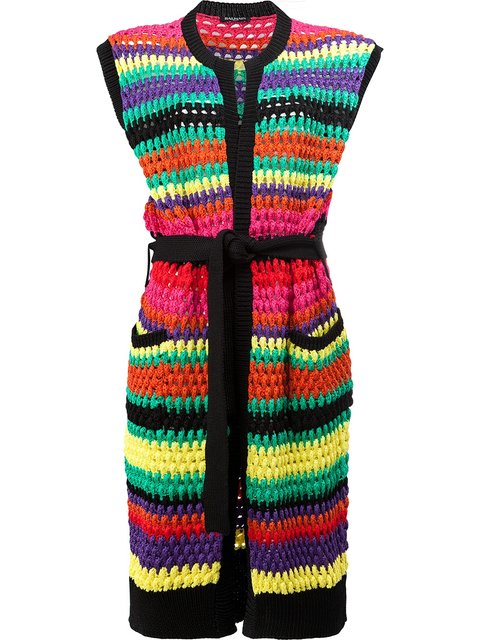 Balmain Woman Belted Striped Open-knit Cardigan Multicolor In ...