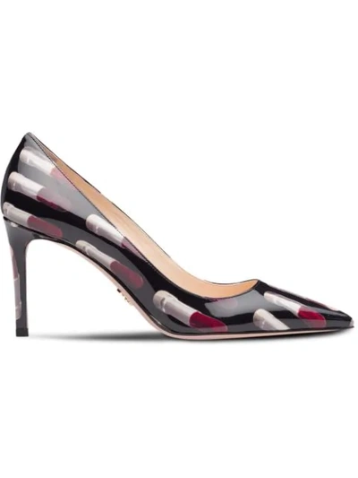 Prada Patent Leather Pumps With Lipstick Print In F0002 Black