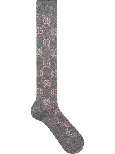 Gucci Lurex Interlocking Gg Socks In Grey