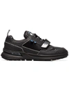 Prada Leather Sneakers With Rubber Details In Black