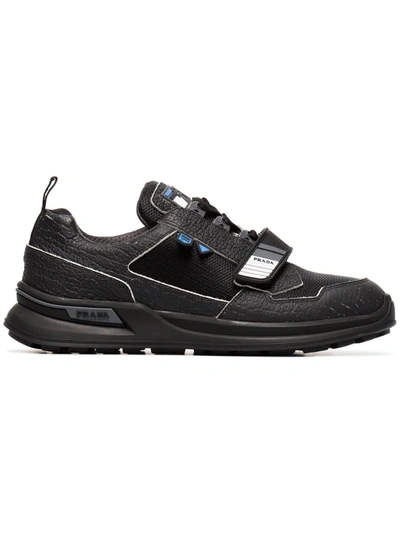 Prada Leather Sneakers With Rubber Details In Black