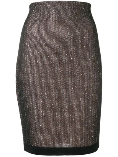 Balmain Sequin Embroidered Pencil Skirt - Black