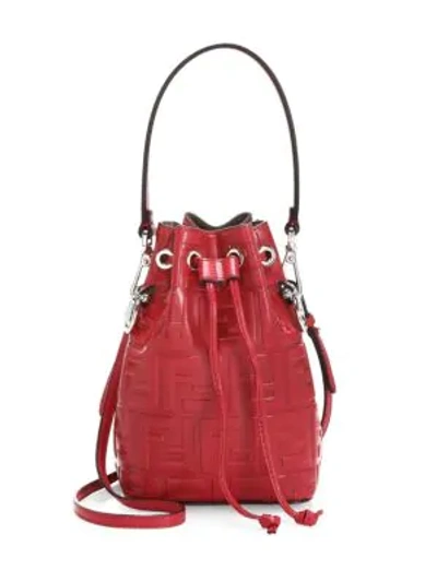 Fendi Mini Mon Tresor Ff Leather Bucket Bag In Strawberry