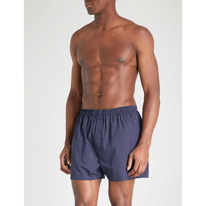 Sunspel Printed Relaxed-fit Cotton-woven Boxers In Navy | ModeSens