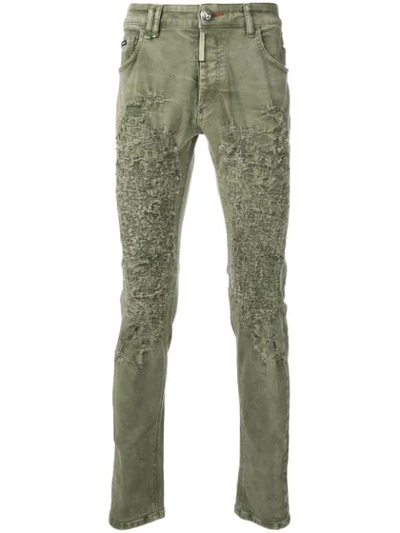 Philipp Plein Distressed Skinny Jeans In Green