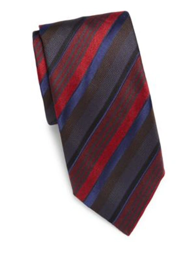 Brioni Stripe Woven Silk Tie In Red