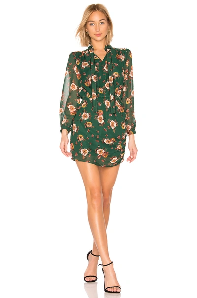 Joa J.o.a. Neck Tie Long Sleeve Dress In Green. In Green Floral