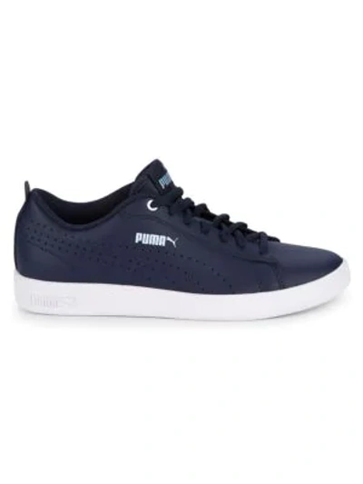 Puma Smash Perforated Leather Sneakers In Blue
