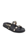 Valentino Garavani Lock Leather Slides In Black