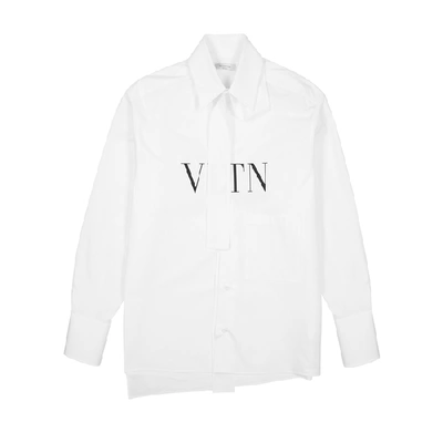 Valentino Vltn Strap-detailed Printed Cotton-poplin Shirt In White