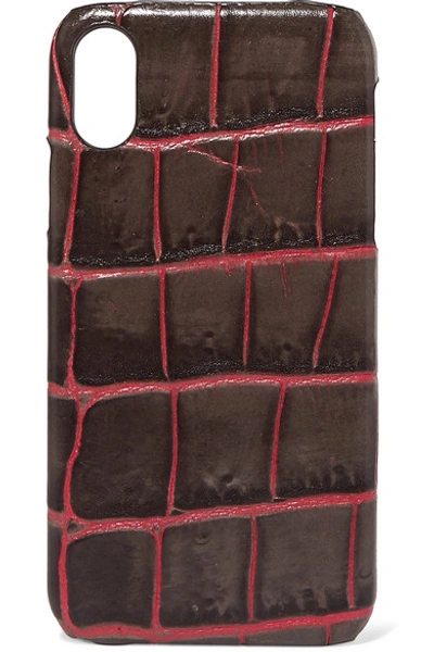 The Case Factory Croc-effect Leather Iphone Xr Case In Brown