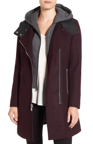 Andrew Marc Marc By Hooded Bib Front Boiled Wool Jacket In Burgundy ...