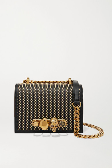 embellished leather shoulder bag