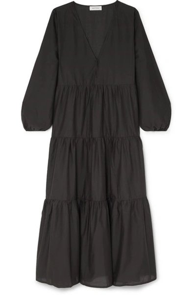 Matteau Tiered Cotton-poplin Maxi Dress In Black
