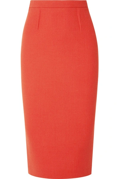 Roland Mouret Arreton 羊毛绉纱铅笔半身裙 In Orange