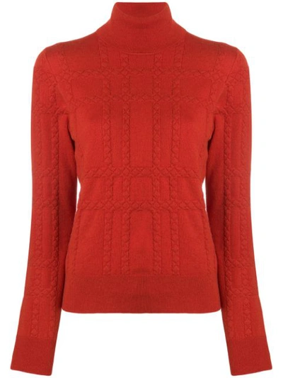 Bottega Veneta Intrecciato Grid-knit Cashmere Roll-neck Sweater In Red