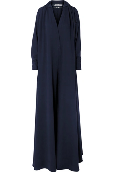 Jacquemus L'ensemble Djellaba Oversized Wool-crepe Jumpsuit In Navy