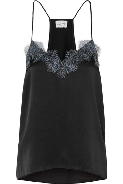 Cami Nyc The Racer Metallic Lace-trimmed Silk-charmeuse Camisole In Black
