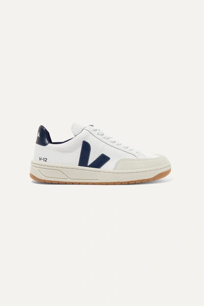 Veja V-12 网眼皮革牛巴革运动鞋 In White