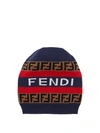 Fendi Ff Logo Wool Soccer Beanie In Red/ Navy