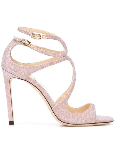 Jimmy Choo Lang 100 Glitter-covered Leather Sandals In Pink