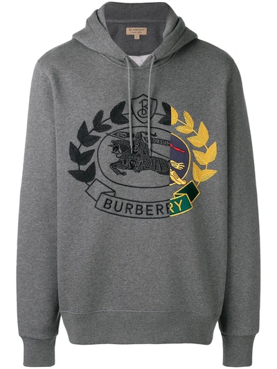 Burberry Knight Embroidered Hooded Sweatshirt In Grey | ModeSens