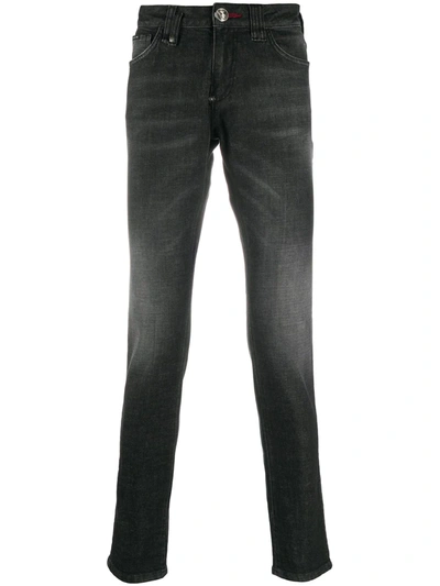 Philipp Plein Institutional Low-rise Slim-cut Jeans In Black