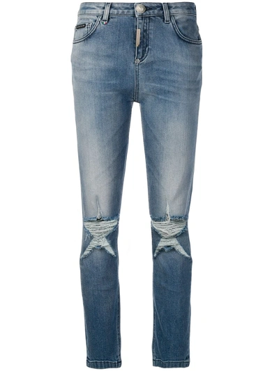 Philipp Plein Distressed Skinny Jeans In Blue