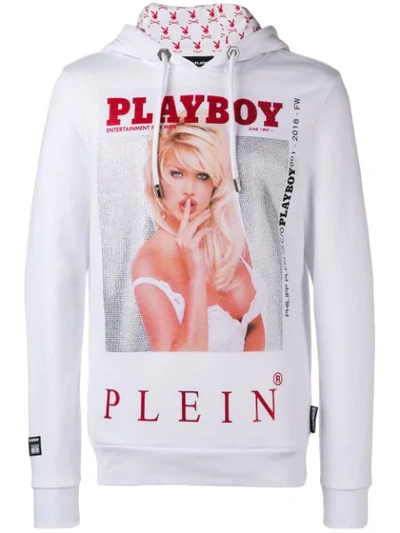 Philipp Plein X Playboy Printed Crystal Hoodie In White