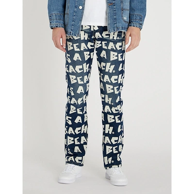 Lifes A Beach Logo-print Mid-rise Straight Jeans In Mid Wash
