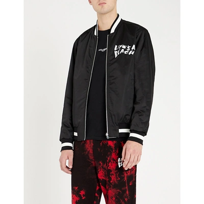 Lifes A Beach Reversible Graphic-print Satin Bomber Jacket In Black