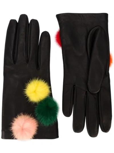 Fendi Gloves With Pompoms In Black