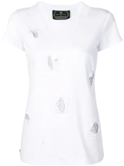 Philipp Plein Crystal-embellished Distressed T-shirt In White