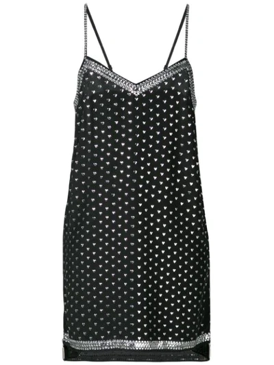 Adam Selman Heart Print Slip Dress  In Black