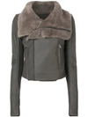 Rick Owens Fur Collar Leather Jacket In Grey