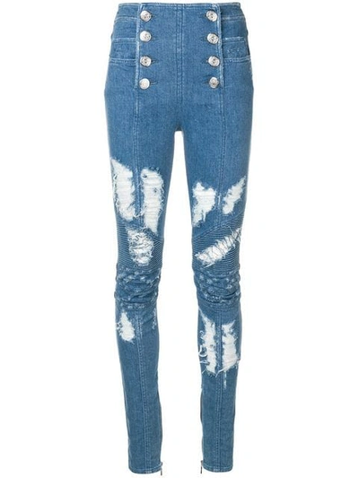 Balmain Distressed Skinny Jean In Blue