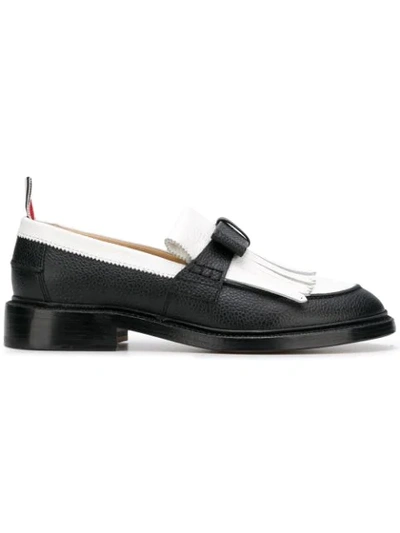 Thom Browne Pebbled Leather Fringe Bow Loafer In Blue