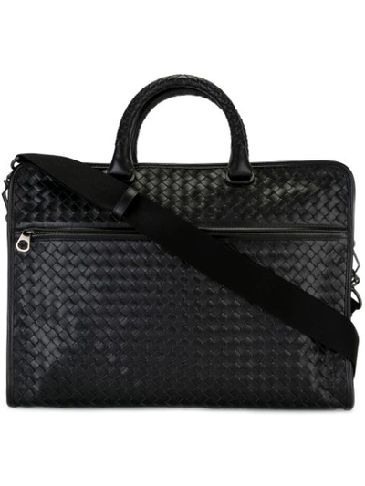 Bottega Veneta Intrecciato Weave Leather Briefcase In Black